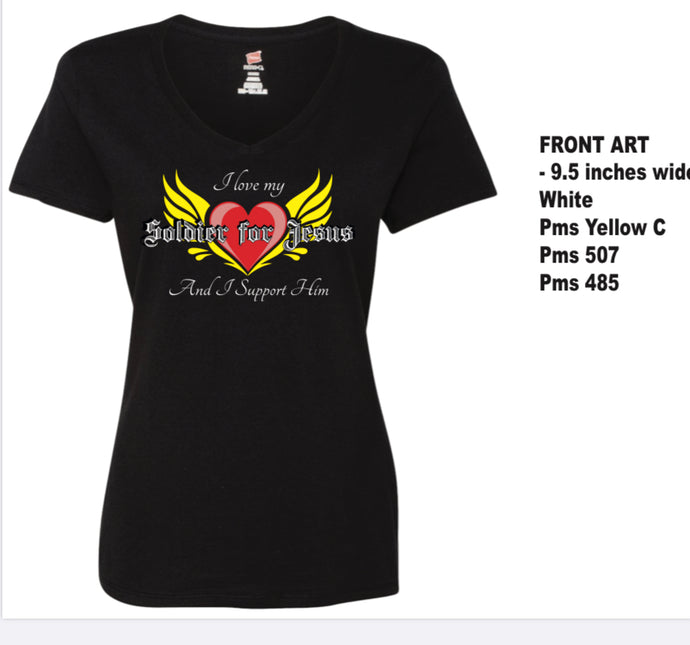 LOVE MY SOLDIER BLK-SS-V-neck