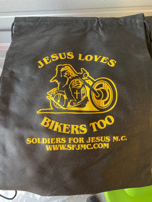 DRAW STRING BAG WITH JESUS LOVE BIKERS TOO